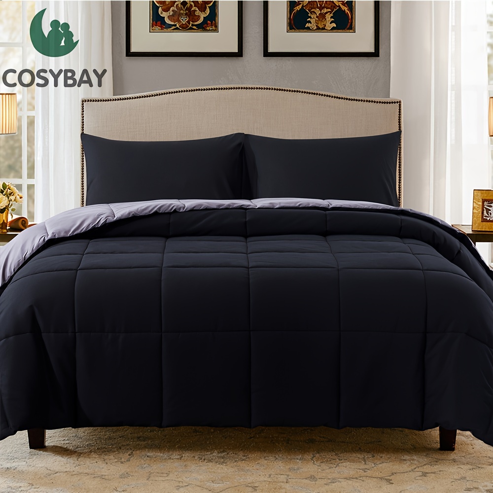 

Cosybay 3 Pieces Set - Black/grey Quilted Down Alternative Comforter/duvet Insert For All Season