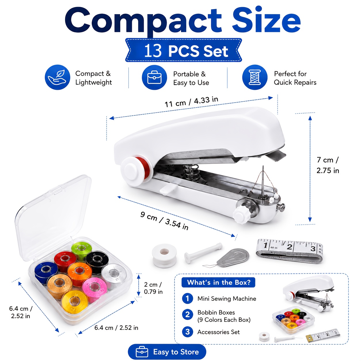 Mini Handheld Sewing Machine Kit with Color Thread Storage Box