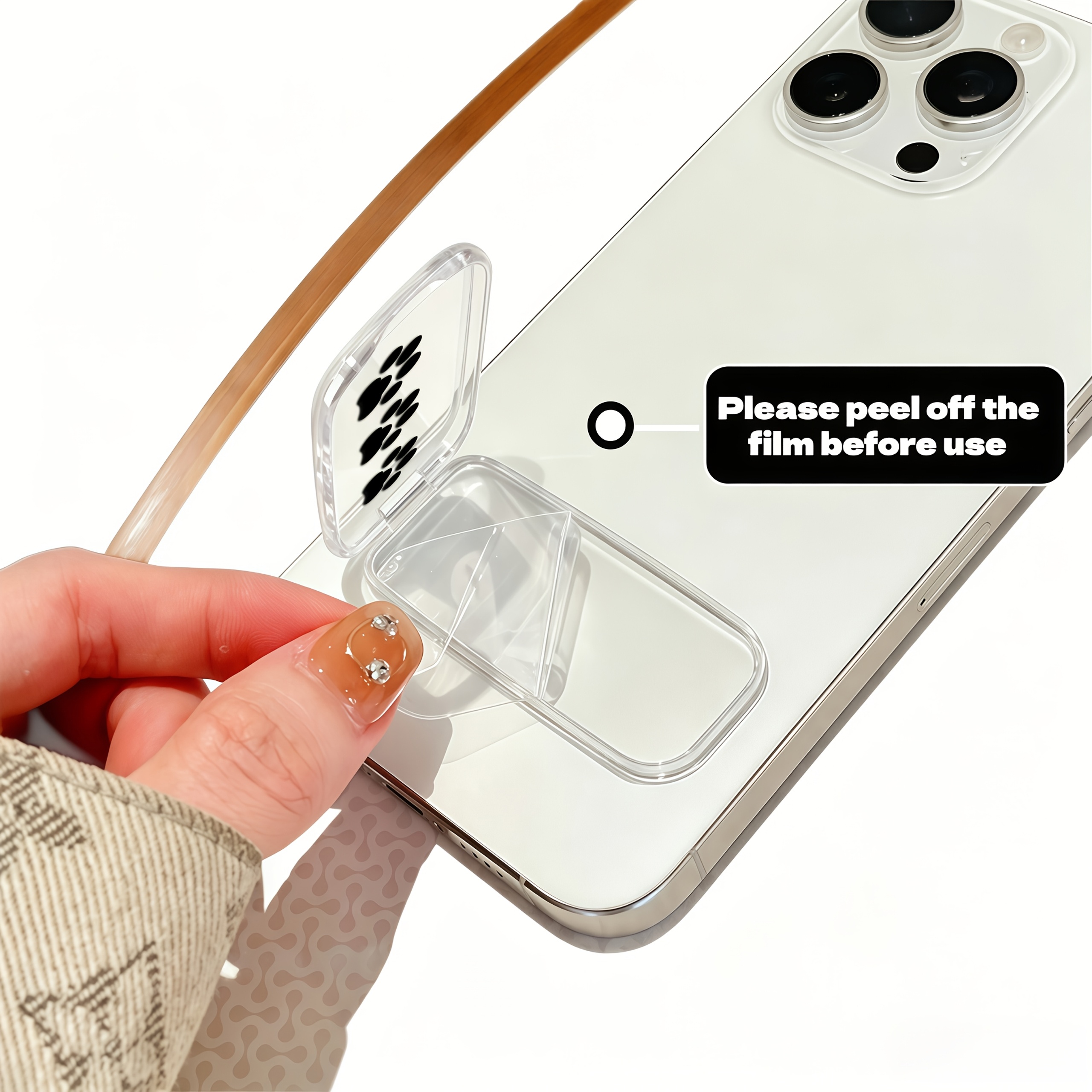 Black Cat Paw Print Pattern Transparent Phone Stand, Foldable