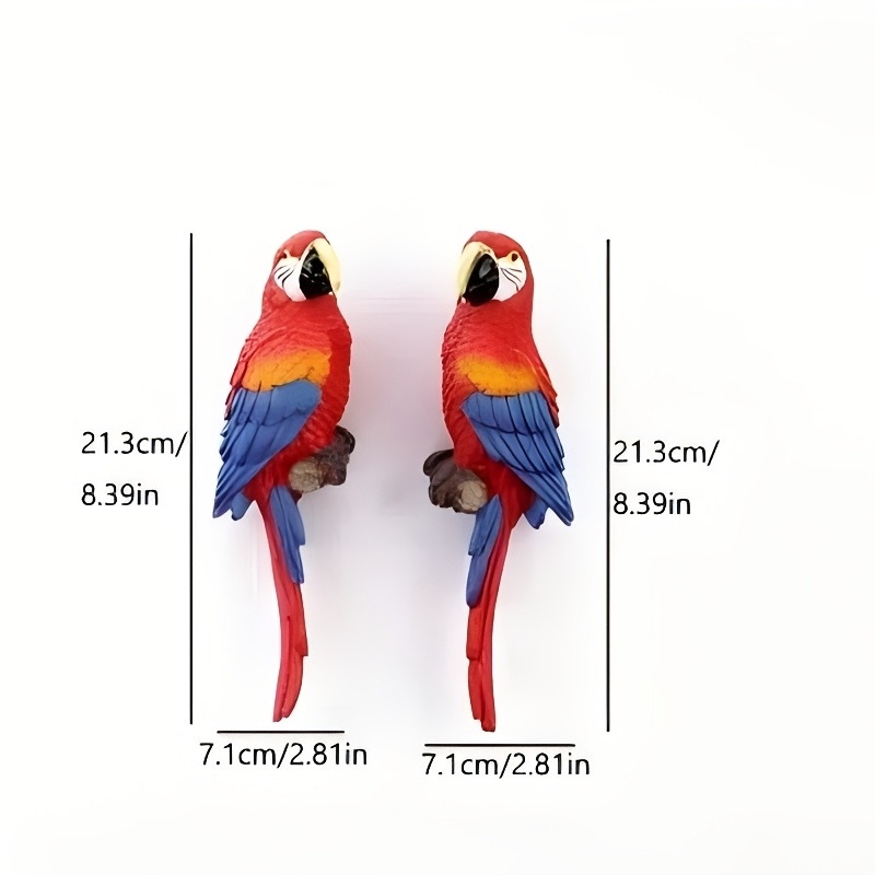 TEMU 2pcs Realistic Macaw Parrot Resin Wall Decor 3d Lifelike Durable Resin For Garden Patio And Tropical Home Decor
