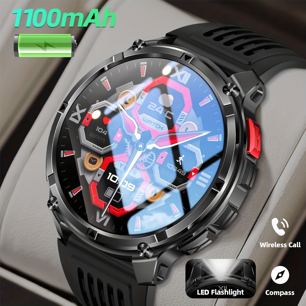 imagen del artículo   relojes inteligentes para hombre 2026 con batería de larga duración de 1100mah y 60 días de  , pantalla   led de 1.7 con linterna, dispositivos de fitness para exteriores con más de 100   deportivos,   y podómetros para iphone y   como regalos   calidad
