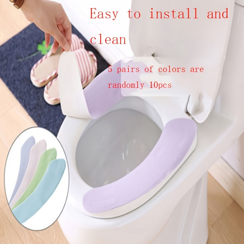 

10pcs Reusable Cartoon Toilet Seat Covers, 5 Pairs, Seasonal, & Clean, Washable, Waterproof, Adhesive, Microfiber Material, No Electricity Needed