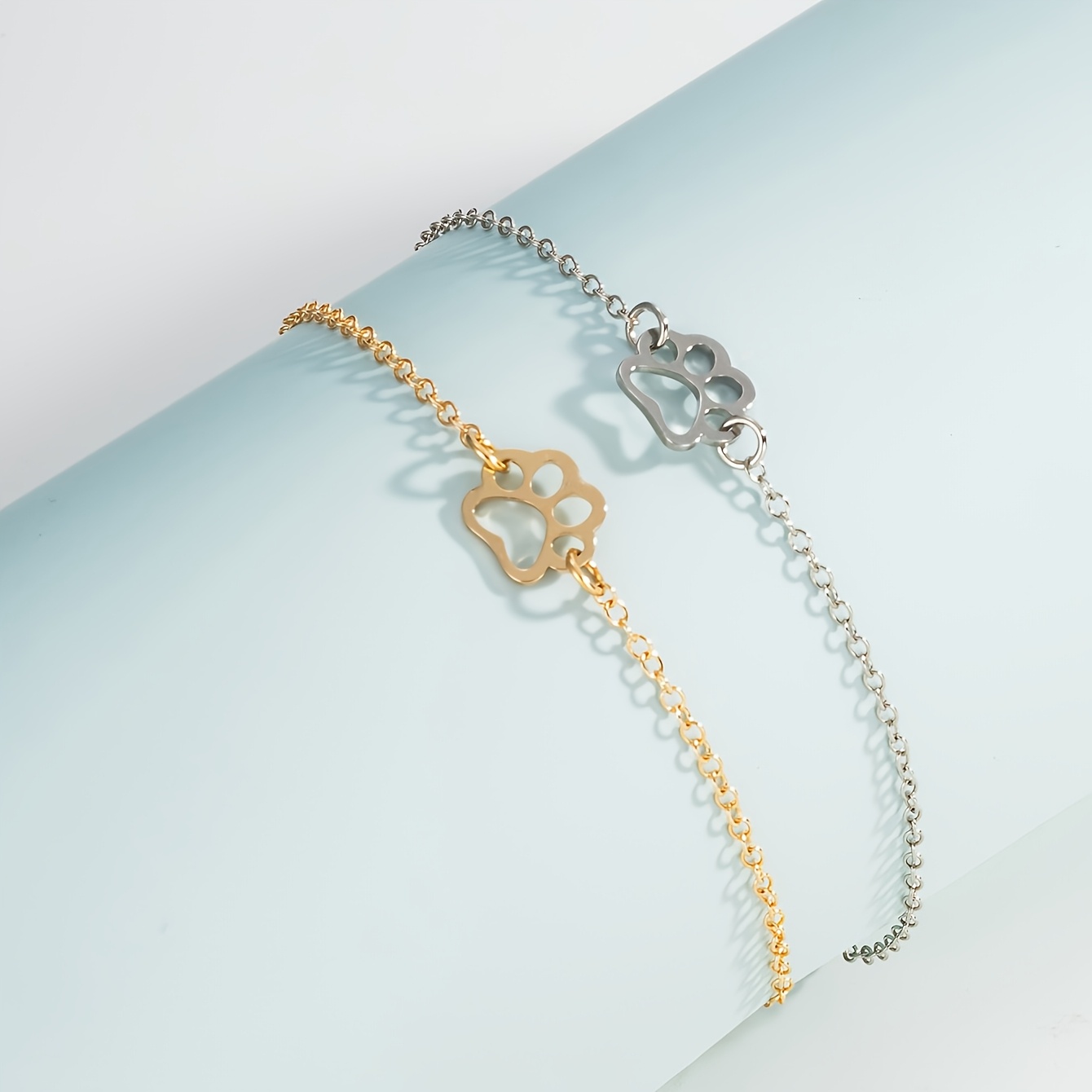 TEMU 2pcs Women's Fashion Bracelet Set, Hollow-out Paw Print Design, Golden/silvery, Simple And Cute, Matching Couple/best Friend Style, Suitable For
