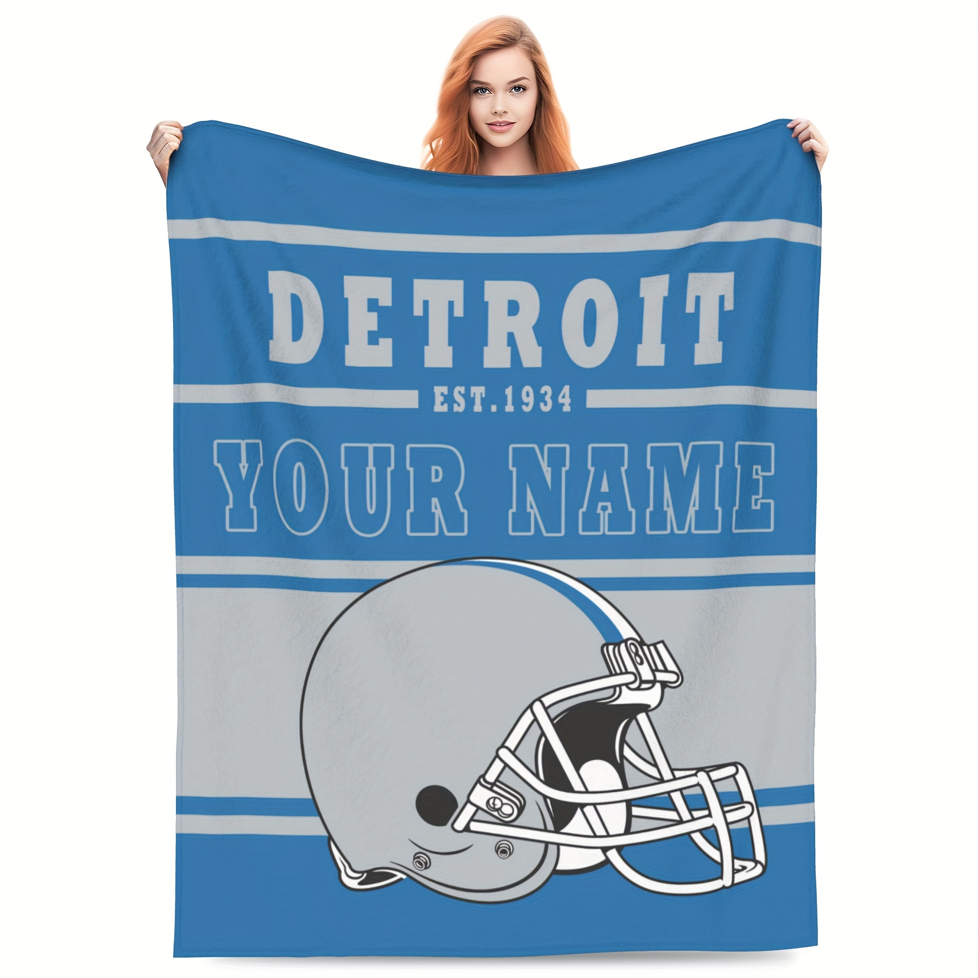 

A Custom Detroit Football Team Flannel Blanket, Personalized Name Text Throw Blanket, Soft And Warm Sofa Blanket, Suitable For All , For Travel And Home Decoration, Ideal Gift For Sports Fans