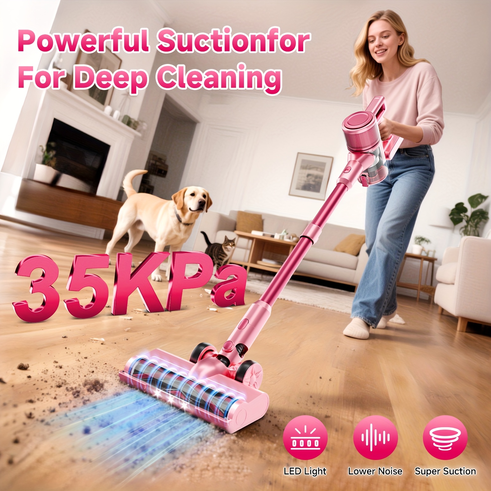 Cordless Vacuum Cleaner, Vacuum Cleaner Strong Suction For Home, 8 In 1 Lightweight Household Cleaner, Home Essential Cleaning Gadgets For Housekeeping, Wireless Vacuum For Hardwood Floor/Carpet/Pet Hair