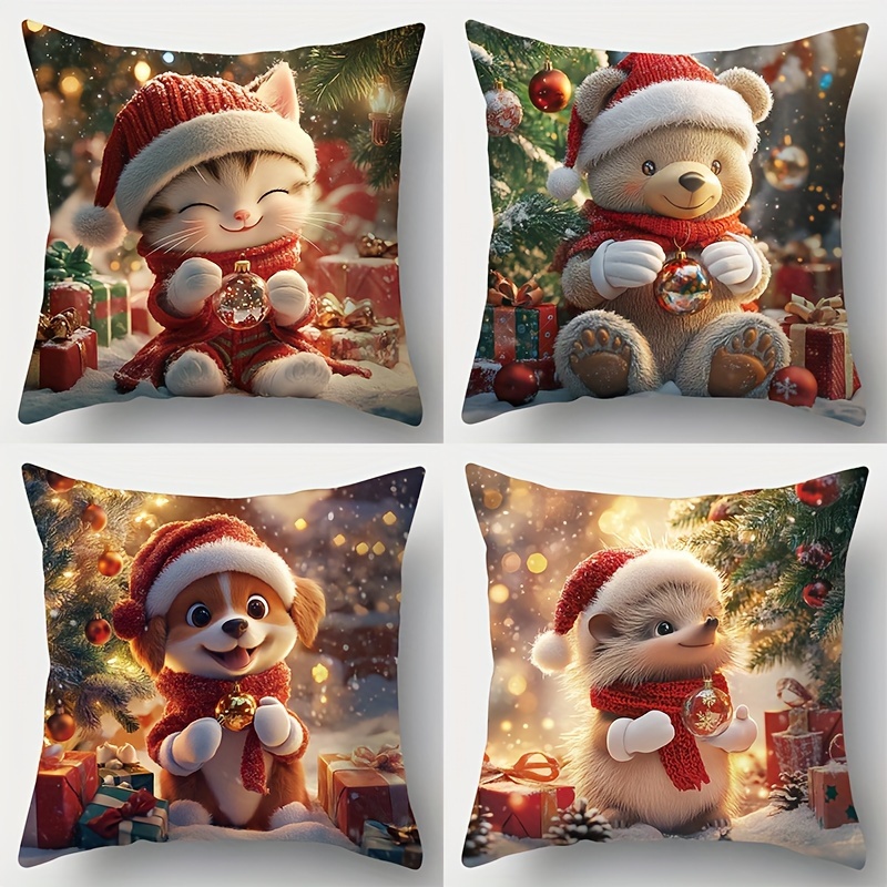 TEMU Ensemble de 4 housses de coussin adorables sur le thème de Noël, parfaites pour la décoration intérieure, la décoration de chambre, de chambre à