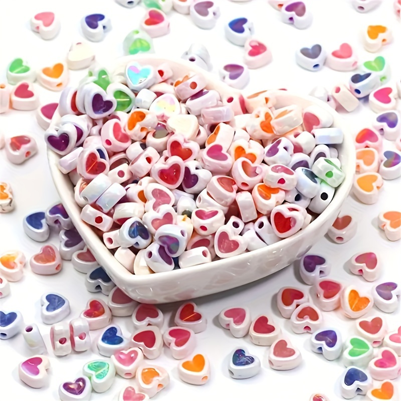 

50pcs 9mm Mixed Heart-shaped Ab Color Acrylic Beads, Assorted Multicolor For Diy Bracelet Necklace Crafting Beaded Decors Jewelry Making Supplies