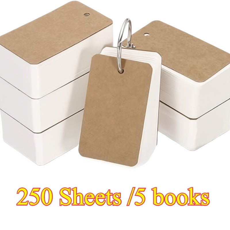 TEMU 250 feuilles (5 cahiers au total) d'index cards, cartes de notes à spirale, mini flashcards vierges, cartes de mémo portables, adaptées à une