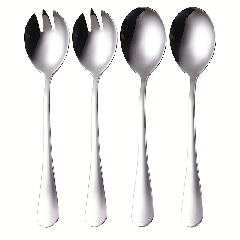 Image of 4pcs 1010 Stainless Steel Salad Set, Western Style -one , Ideal For Home, Restaurant, Buffet, Wedding, And Catering Use