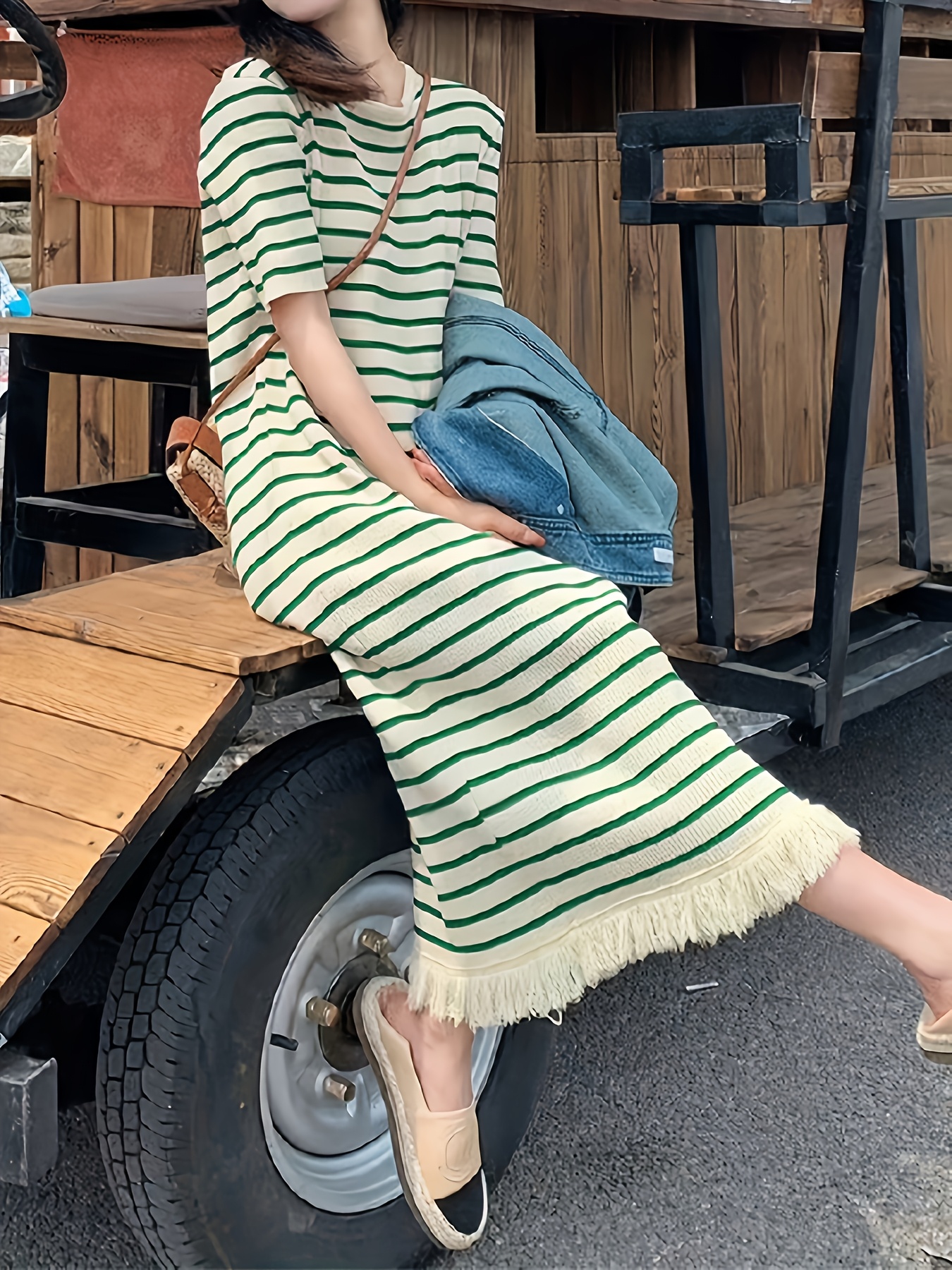 womens dresses green striped t shirt dress