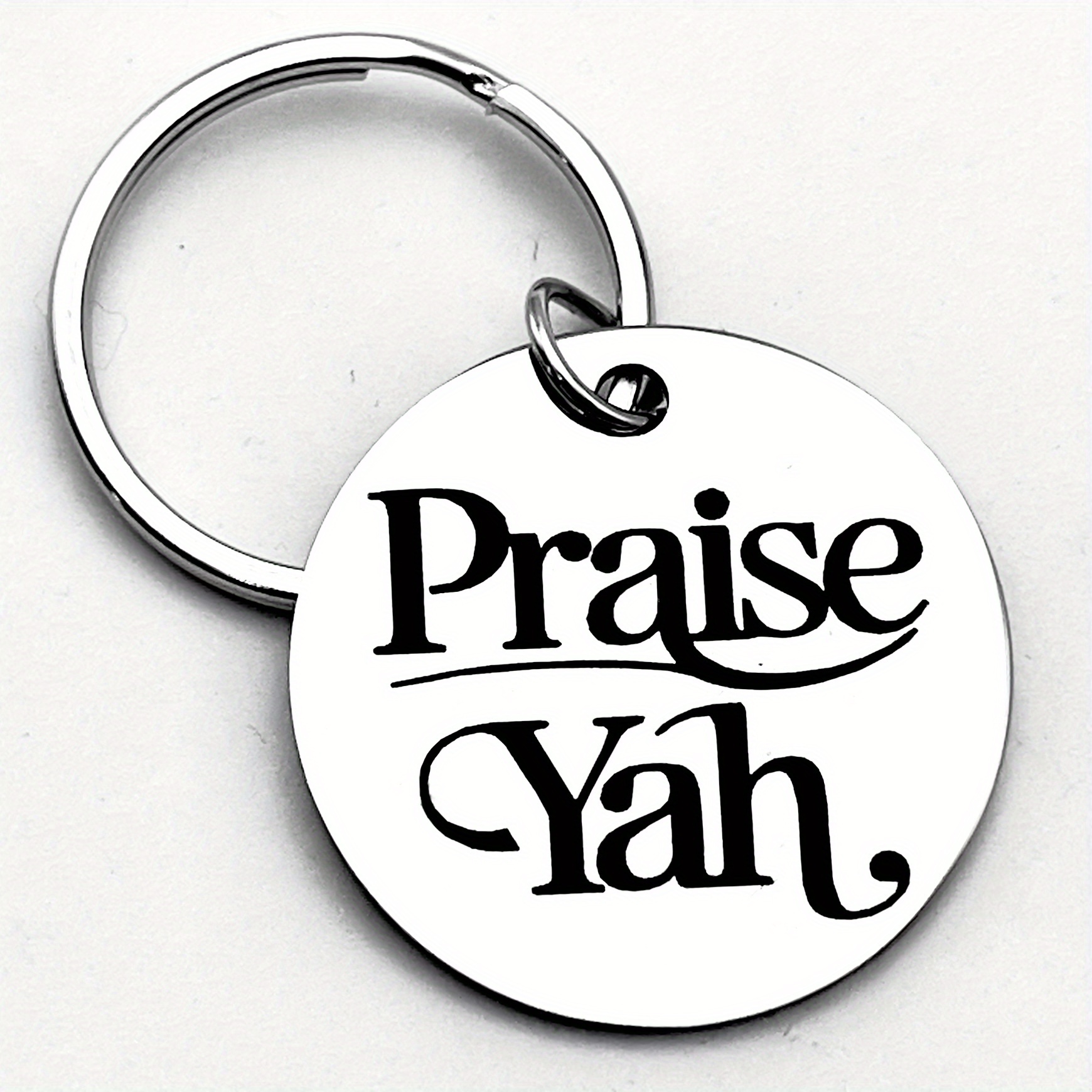 TEMU 1pc Stainless Steel Keychain - "praise Yah" Hebrew Inspirational Engraved Circular Key Ring, Durable Christmas Gift For , Family & Holiday Party Accessories, Christmas Jewelry
