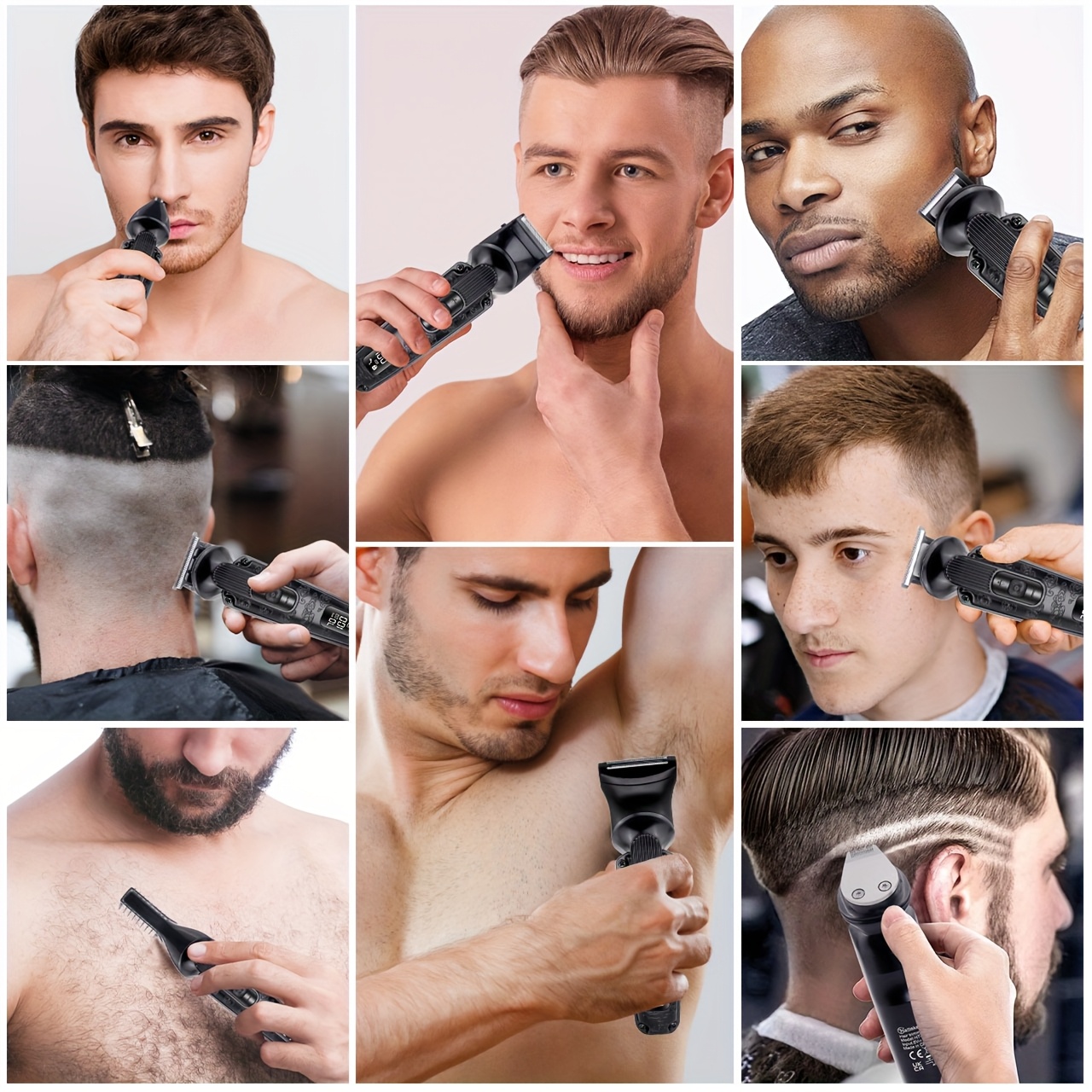 Hatteker Baard- en Snortrimmer voor Mannen, een 8-in-1 Tondeuse met T-Blad, Elektrisch Scheerapparaat, Draadloze Scheerapparaat, Heren Verzorgingsset Inclusief Gezicht, Neus- en Lichaamstrimmer (Zwart)