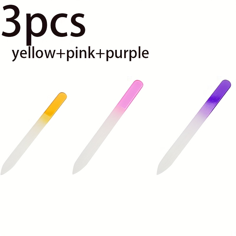Image of 3pcs Frosted Glass Nail Files - Dual-sided Unscented Tools For Natural Nails, Gentle Care (pink, Yellow, Light Blue, Purple, Red), , , Daily Beauty Tools
