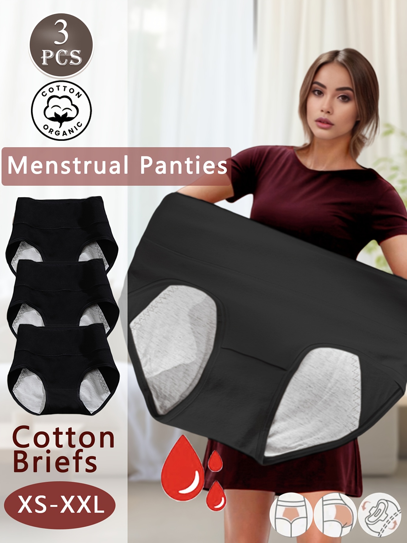 3pcs womens high waisted menstrual pants full coverage leak proof breathable cotton with elastic waistband plus size extended sizes xs xxl for   during periods gym     versatile womens wear highelastic material