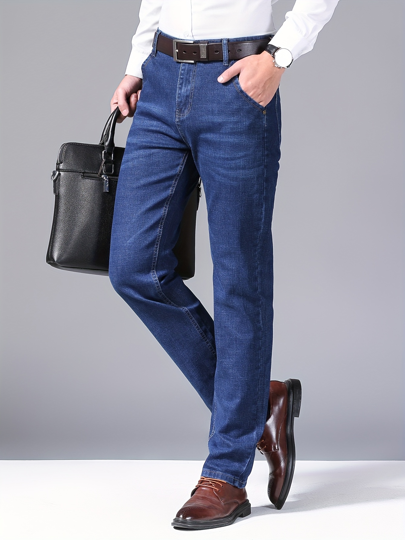 Men'S Stretch Slim Straight-Leg Jeans for Spring And Autumn, Stylish And Versatile Casual Business Pants That Enhance Height
