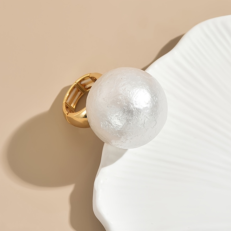 TEMU Personalized Geometric Pearl Round Ball Ring For Women