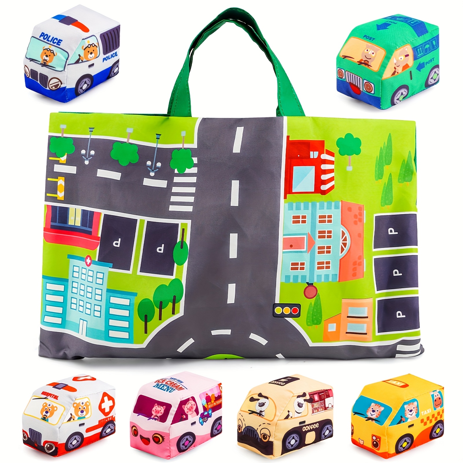 Interactive Fabric Car Play Mat with Storage Bag