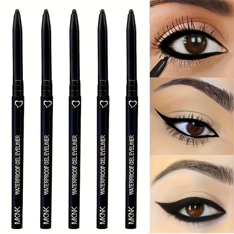 TEMU Waterproof Eyeliner Gel Pen For Beginners - Natural Black Color, , Lightweight ≤300g, Automatic Sleeping Eyeliner Pen