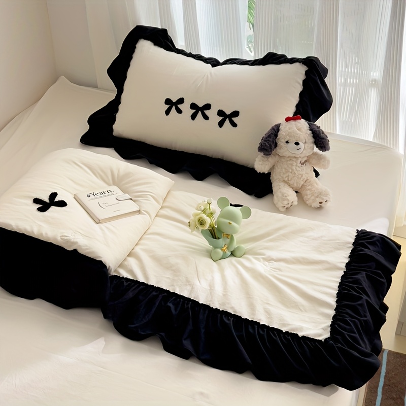 1pc High-End Elegant Bow Towel Summer Quilt, Summer Quilt Down Duvet Cover, Polyester, with Ruffle