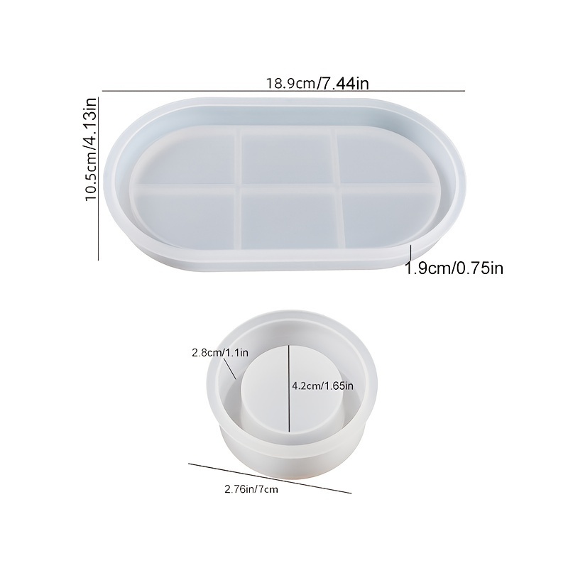 Image of 2pcs/set Oval Tray Silicone Mold Round Candlestick Epoxy Resin Molds Handmade Gypsum Plaster Concrete Cement Crafts Storage Coaster Candle Holder Mould Home Decor Making Supplies