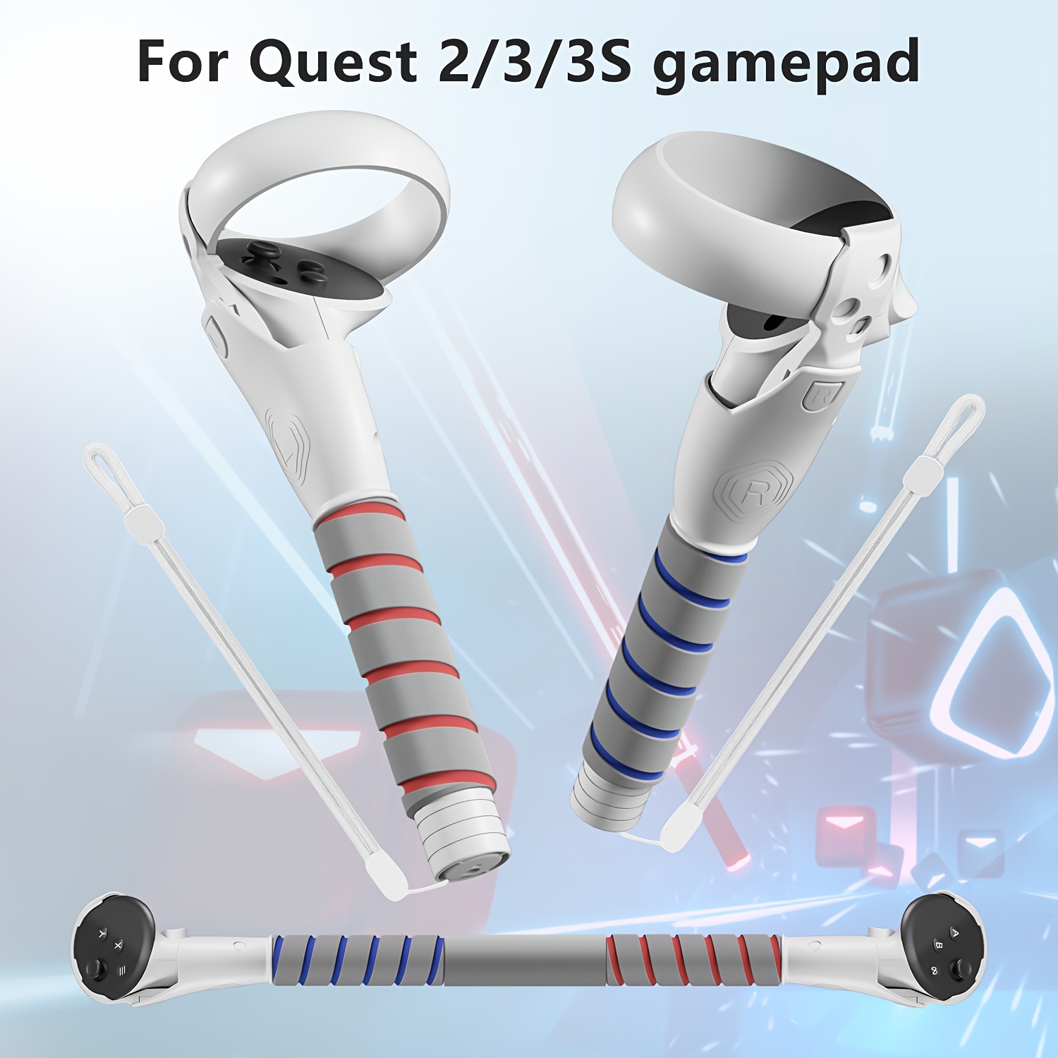 Gorilla Tag Long VR Controller Grips for 3S/Quest 3/Oculus Quest  Handles, ABS Material, Red Blue Striped Grip Options, Ideal for VR Game 