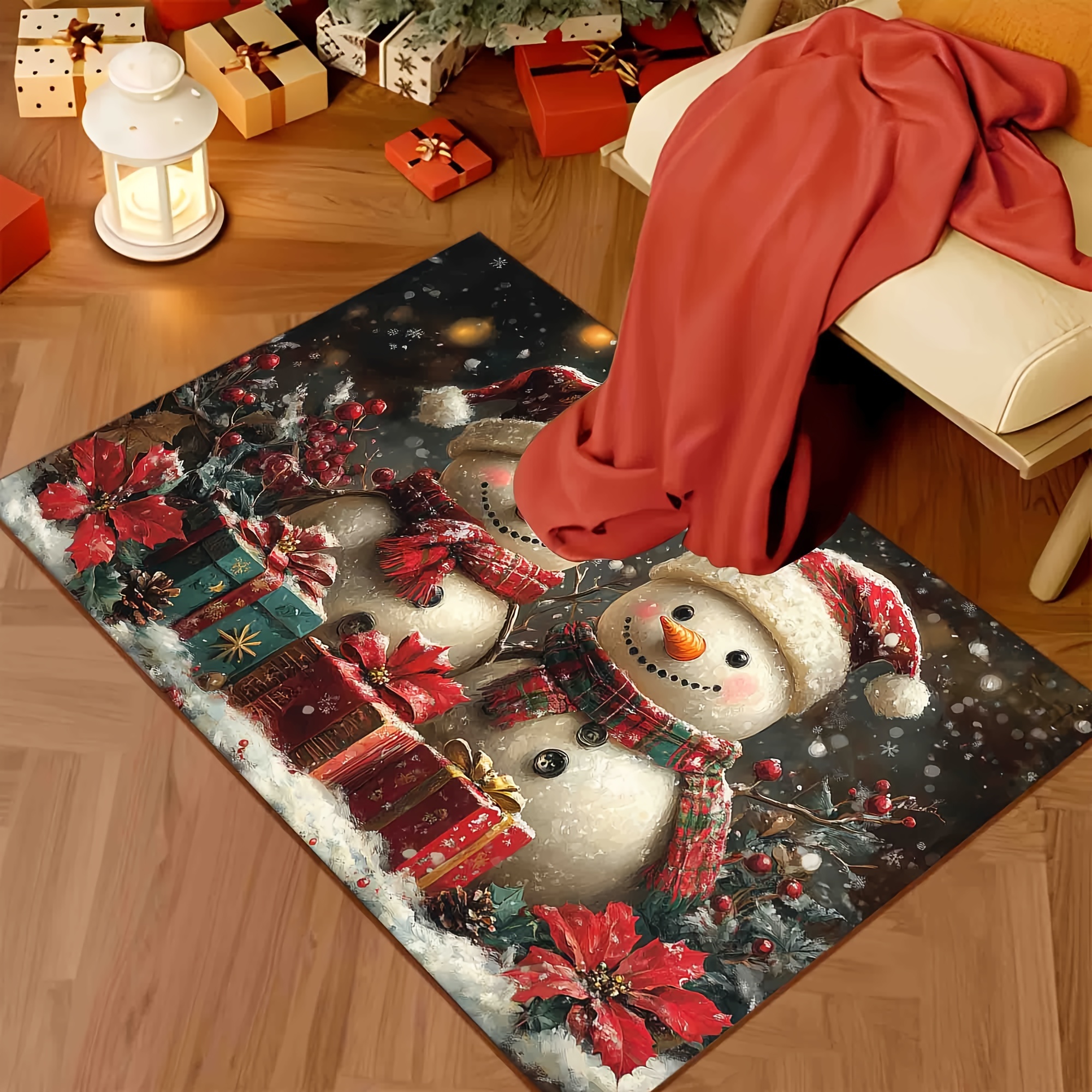 christmas snowman doormat 1pc lightweight washable non slip rubber backed braided polyester welcome mat for   room bathroom balcony machine made christmas holiday decor details 9