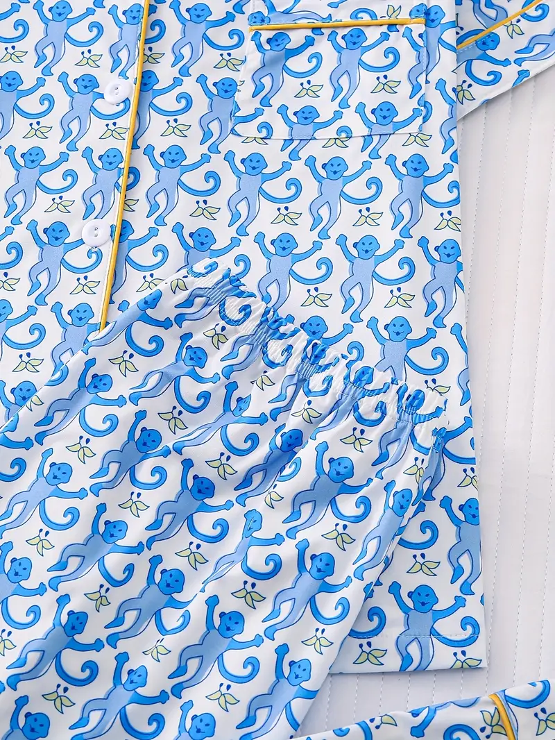 three sets of womens pajamas set womens pajamas set combination knitted fabric short sleeved button top and matching pants full body print collar and pocket details suitable for adult pajamas set Product details 9