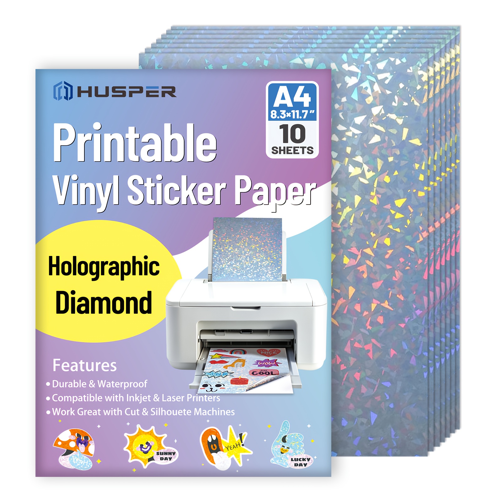 

10 Sheets Diamond Paper Sticker Paper - A4 Size (8.3×11.7 Inch), Waterproof & Self-adhesive & Vinyl Sticker Film, & Laser Paper ( Pattern)