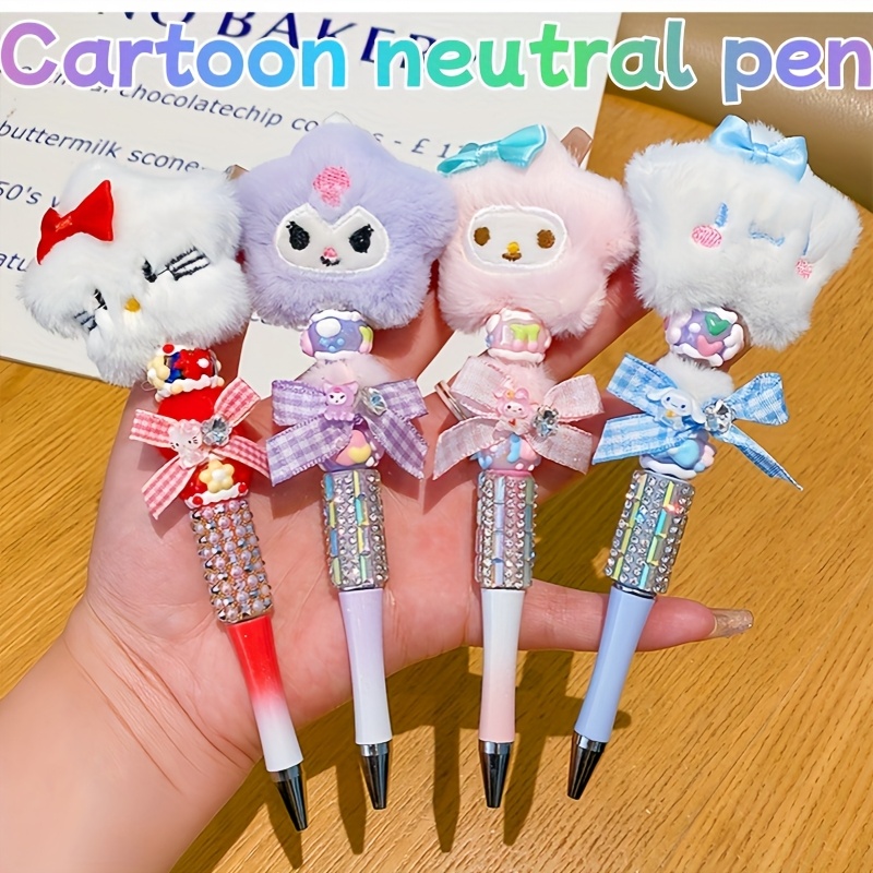 

1pc, 1pc Sanrio Kitty Cinnamoroll Kuromi Melody Cartoon Cute Plush Rotating Neutral Pen Stationery Round Ballpoint Pen, Essential For Learning And Office, Teacher Small Gift