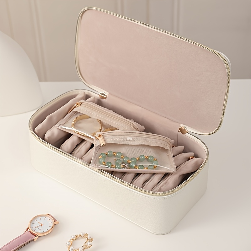   portable jewelry box transparent jewelry organizer large   leather jewelry organizer holiday gift for women home   travel use simple multifunctional jewelry box transparent jewelry bag storage bracelet earrings golden necklace etc non 33 holiday gifts for     lovers such as christmas halloween birthday labor day   etc jewelry boxes Product details 3
