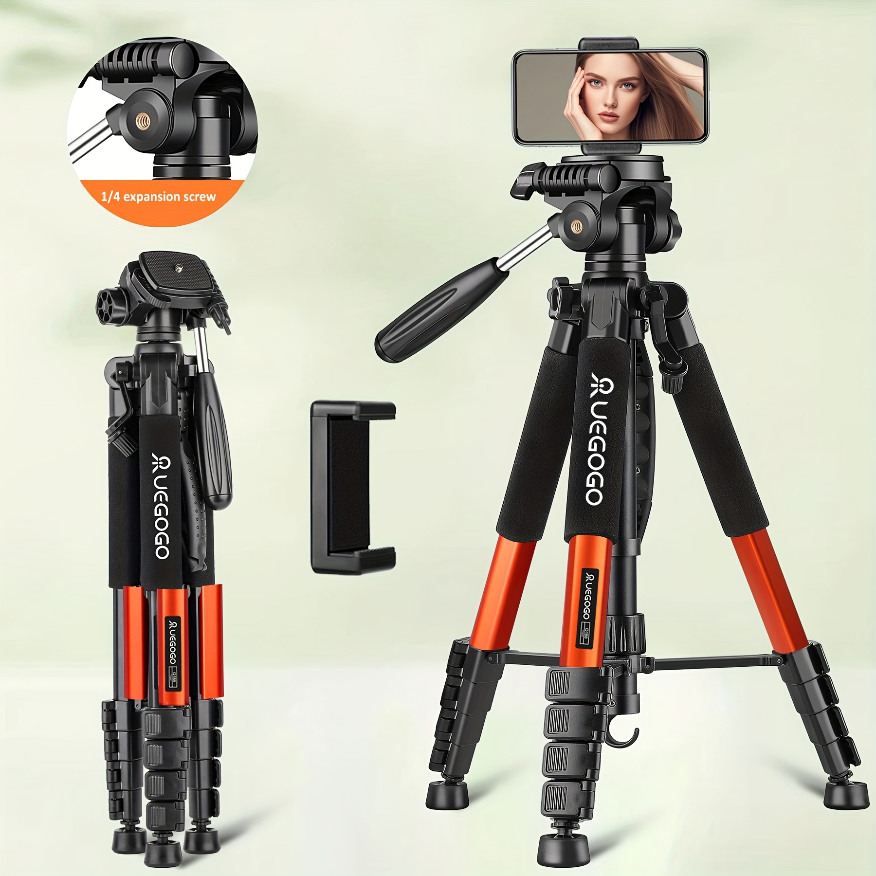 TEMU Aluminum Alloy 74 Inch Adjustable Tripod, 360 ° Rotatable Pan Tilt, With Phone Clip & Portable Handbag, Compatible With Cameras, Camcorders,-image-17594579850778