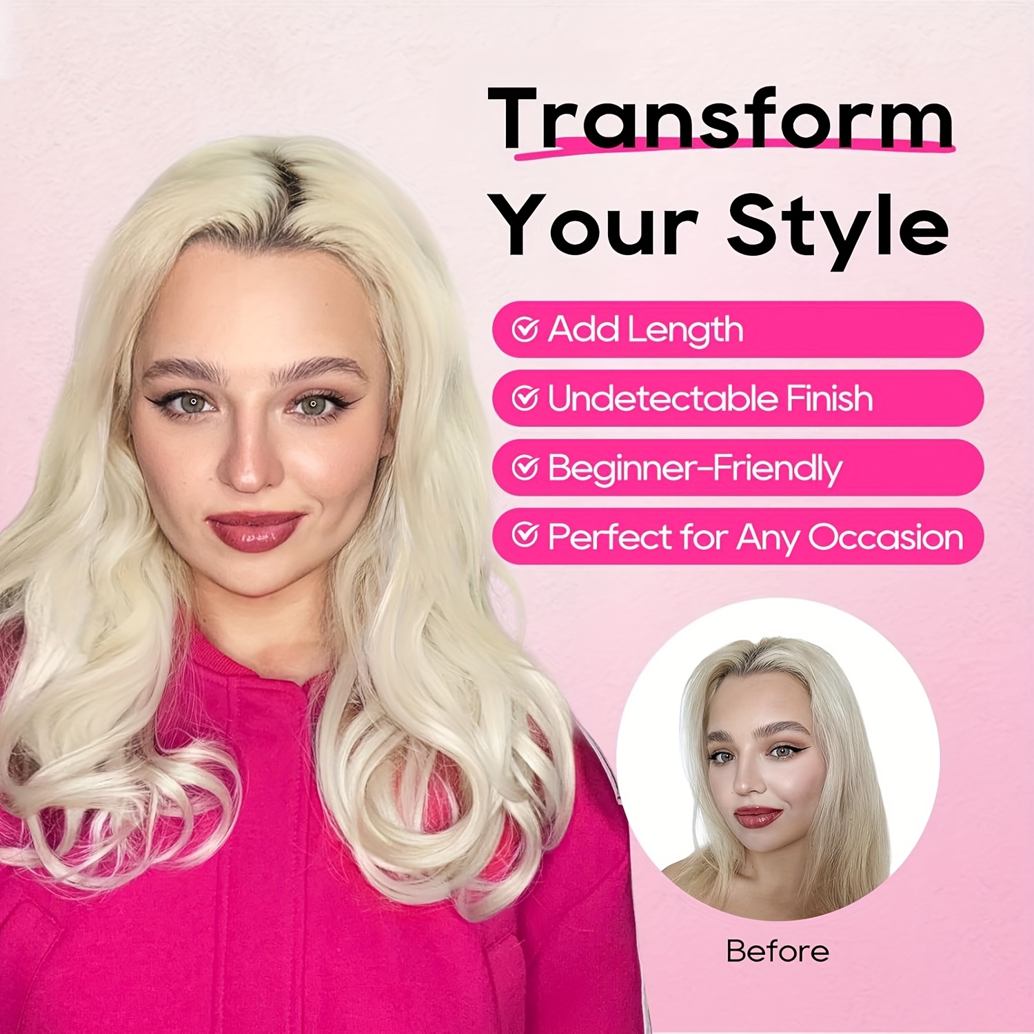 4pcs   clip in short beach wavy hair extensions invisible lace weft   hairpieces for women 14 heat resistant synthetic hair   style for everyday special occasions versatile hairpiece soft texture hairpiece details 2