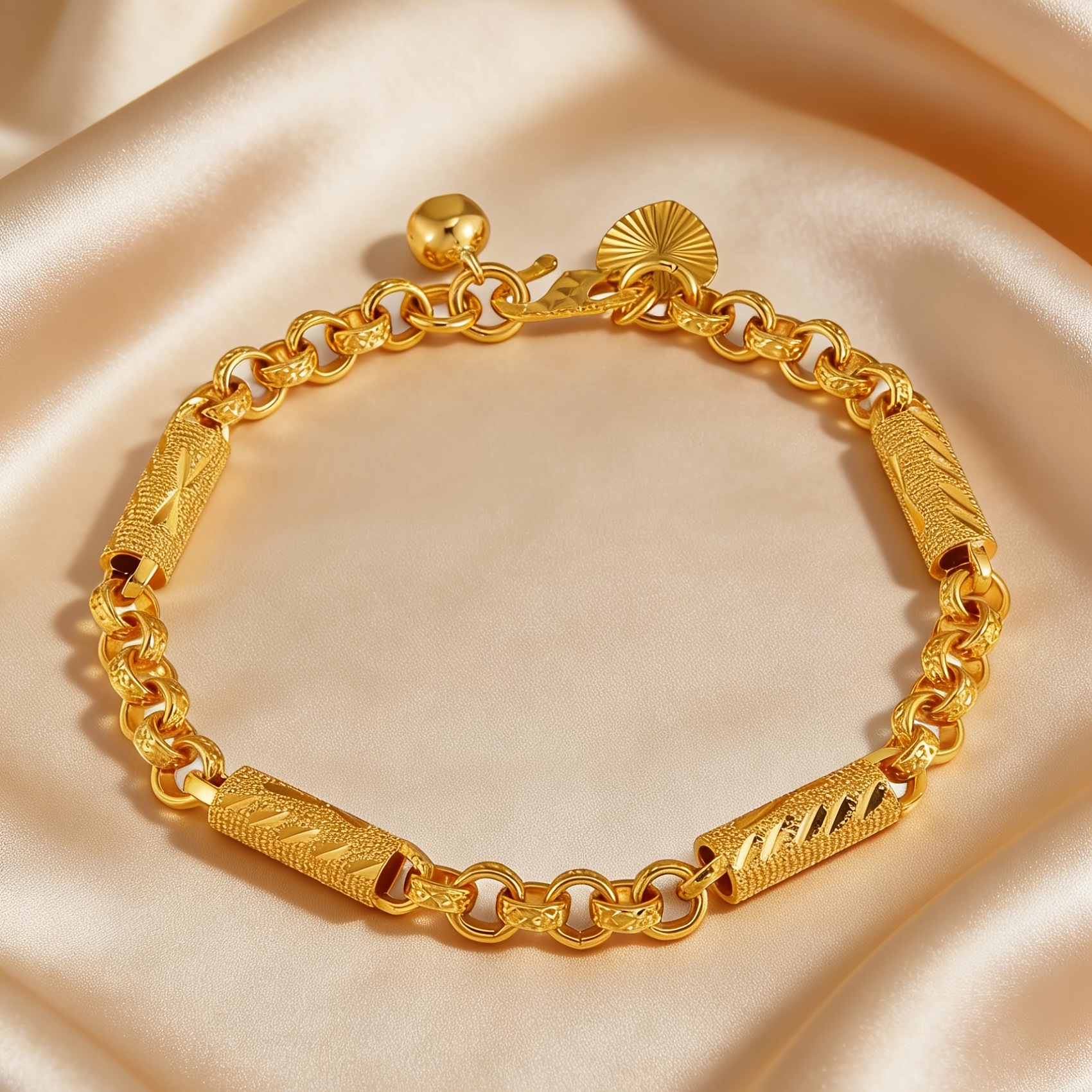 TEMU 1pc Of Women's High-polished 18k Gold-plated Spliced Chain Bracelet, Copper Geometric Additions Fashion Jewelry, On The Wrist, Suitable For All