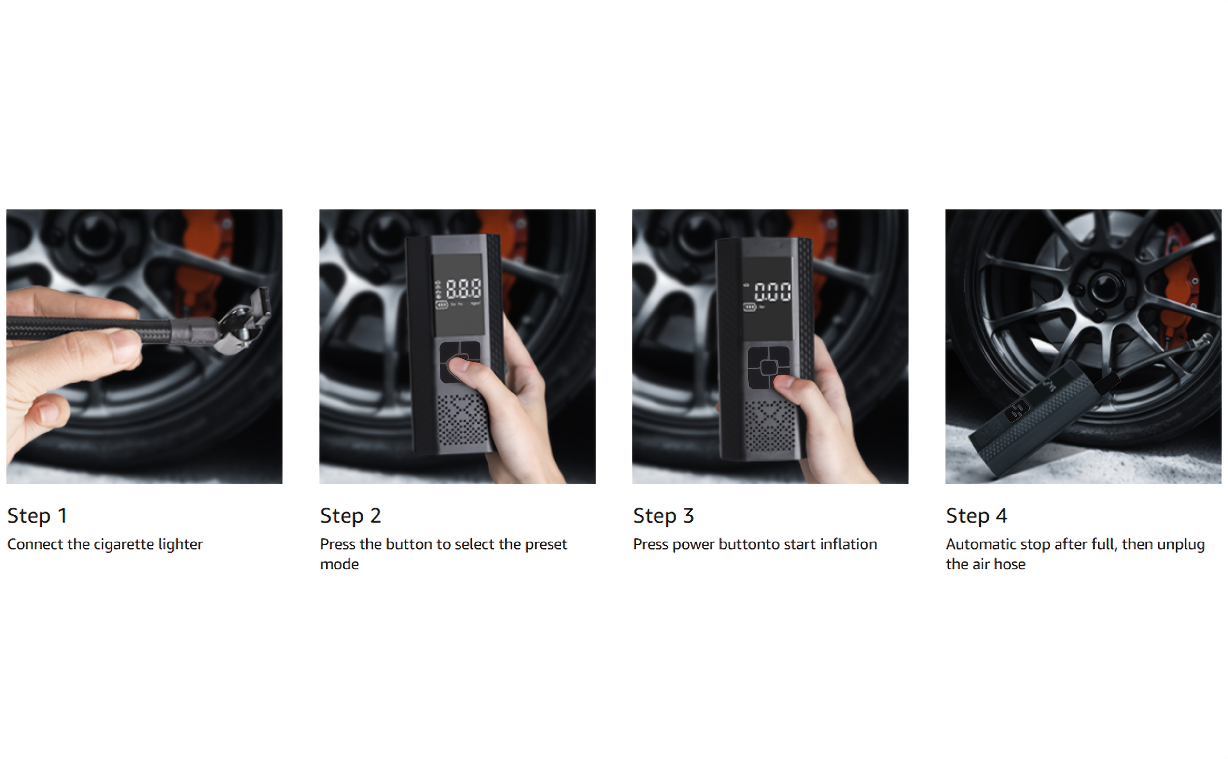 Compresor portabil pentru anvelope, pompă auto pentru anvelope 150 PSI, umflator inteligent One-Touch pentru vehicule, motociclete, biciclete și multe altele, echipat cu manometru și lumină LED