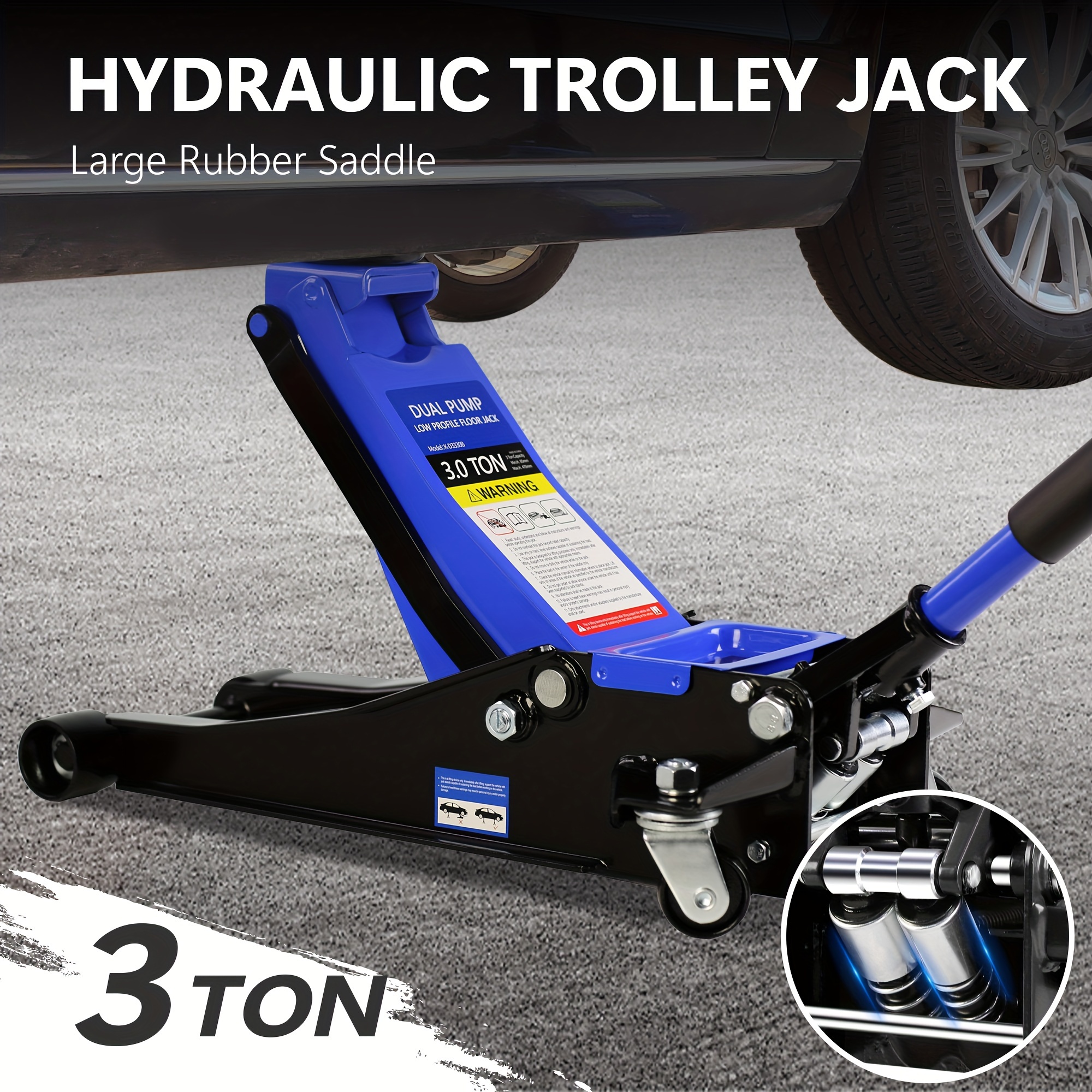 

Hydraulic Low Profile And Steel Racing Floor Jack 3 Ton (6600 Lb) Capacity, With Dual Piston Pump, Blue Lifting Range 3.3"-