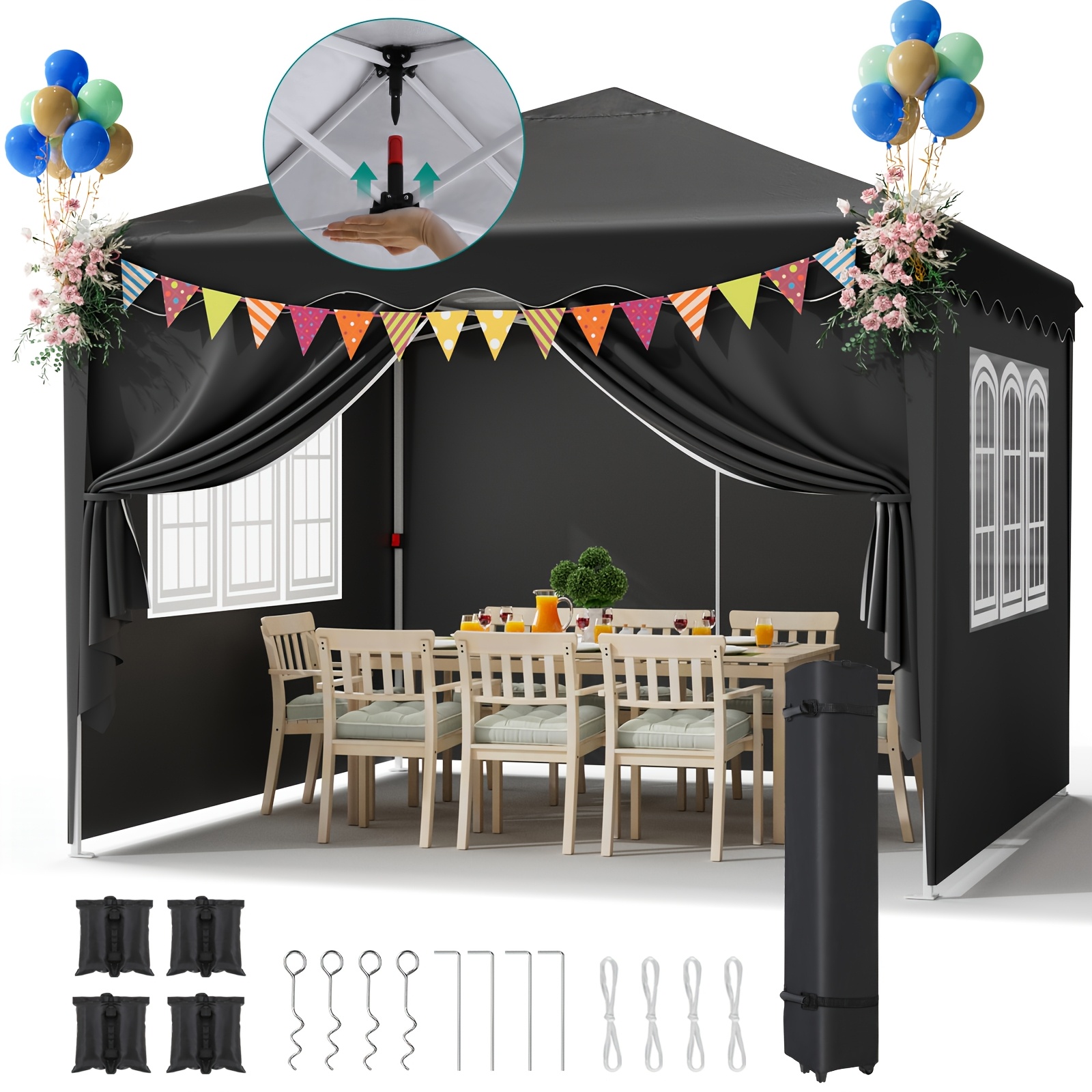 Image of Carport, Courtyard Carport, Outdoor Tent, 3x3 Meters, Folding , 420d Oxford Cloth Material, With 4 Sandbags, Party Tent, Garden , Suitable For Festivals, Camping, Picnics, Morning Markets