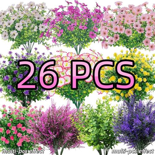 imagem do item pacote com 26 flores artificiais para - , , de , folhas de eucalipto e outros estilos . flores falsas realistas resistentes aos uv que não desbotam. para festas de casamento, plantas de plástico para jardim, ,