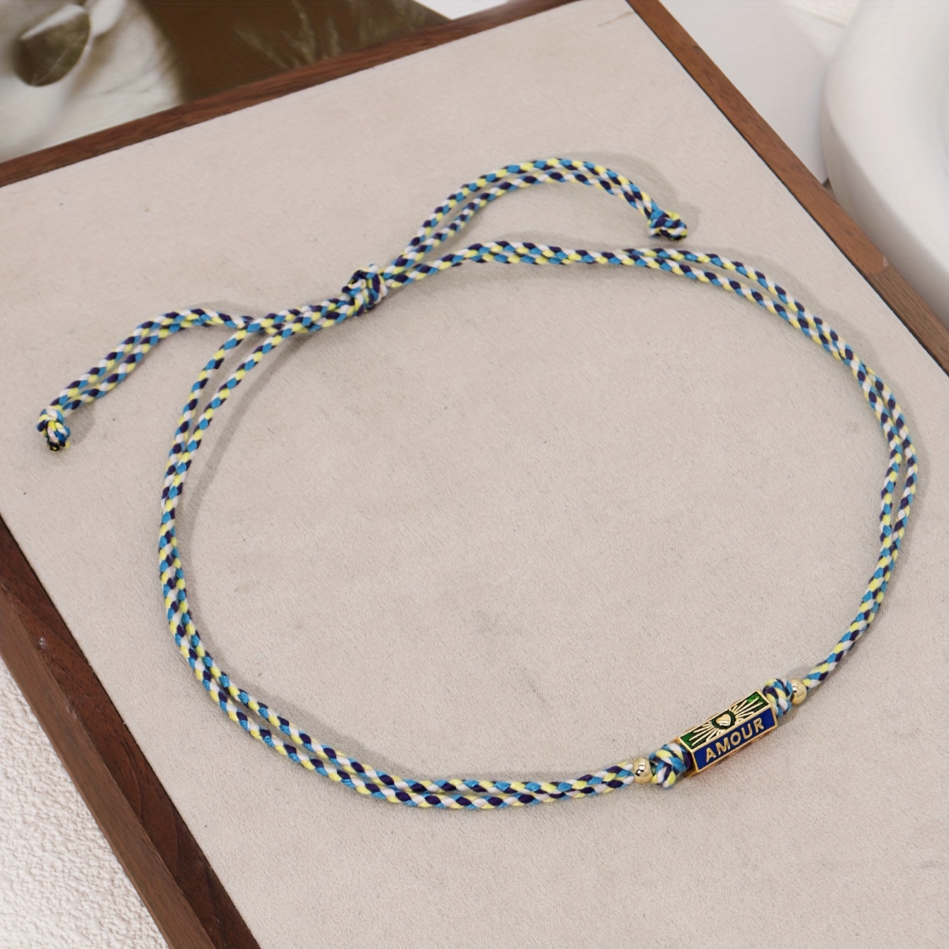 TEMU 1pc Women's Fashion Necklace, Ethnic Style Hand-woven Rope Hexagonal Metal Painting Oil Letter Pendant Collarbone Chain Necklace, Vacation