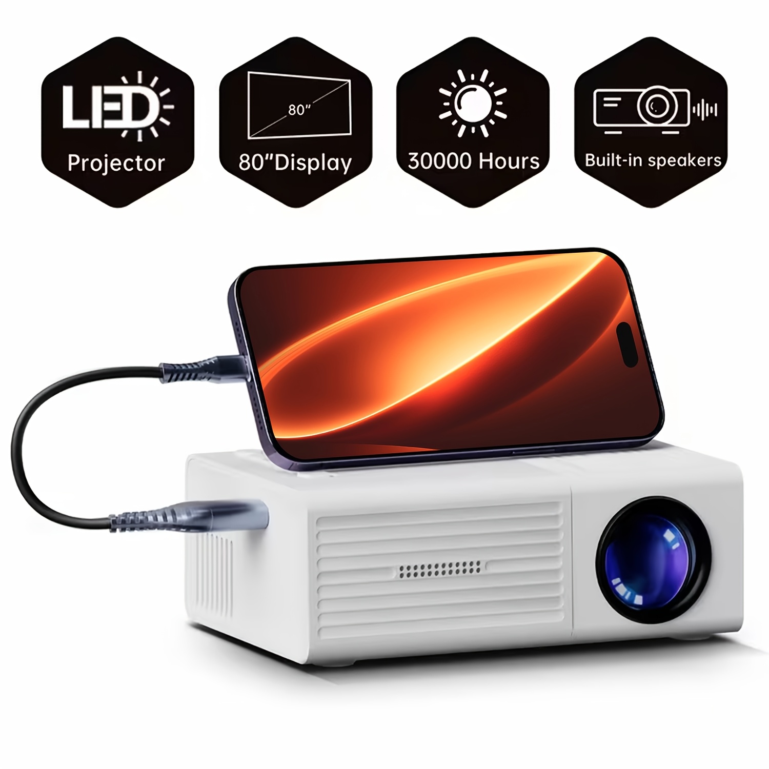 TEMU Portable Mini Projector, Home Projector, Compatible With Usb Mobile , Suitable For Movies Bedroom Office School, Holiday Birthday Gift