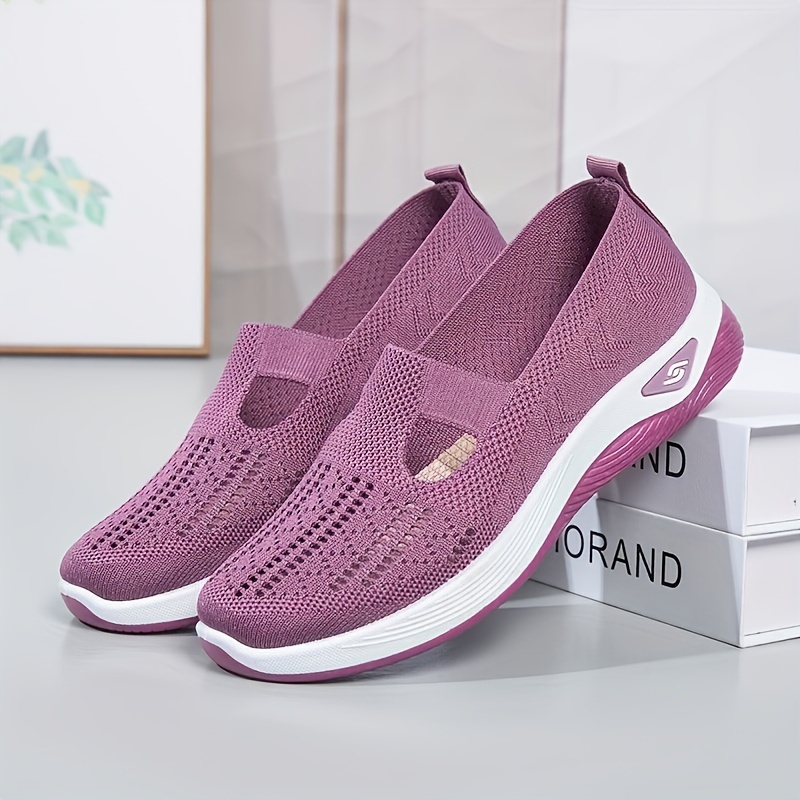 

Women's Solid Color Knitted Sneakers, Soft Sole Platform Slip On Walking Shoes, Low-top Breathable Fitness Shoes