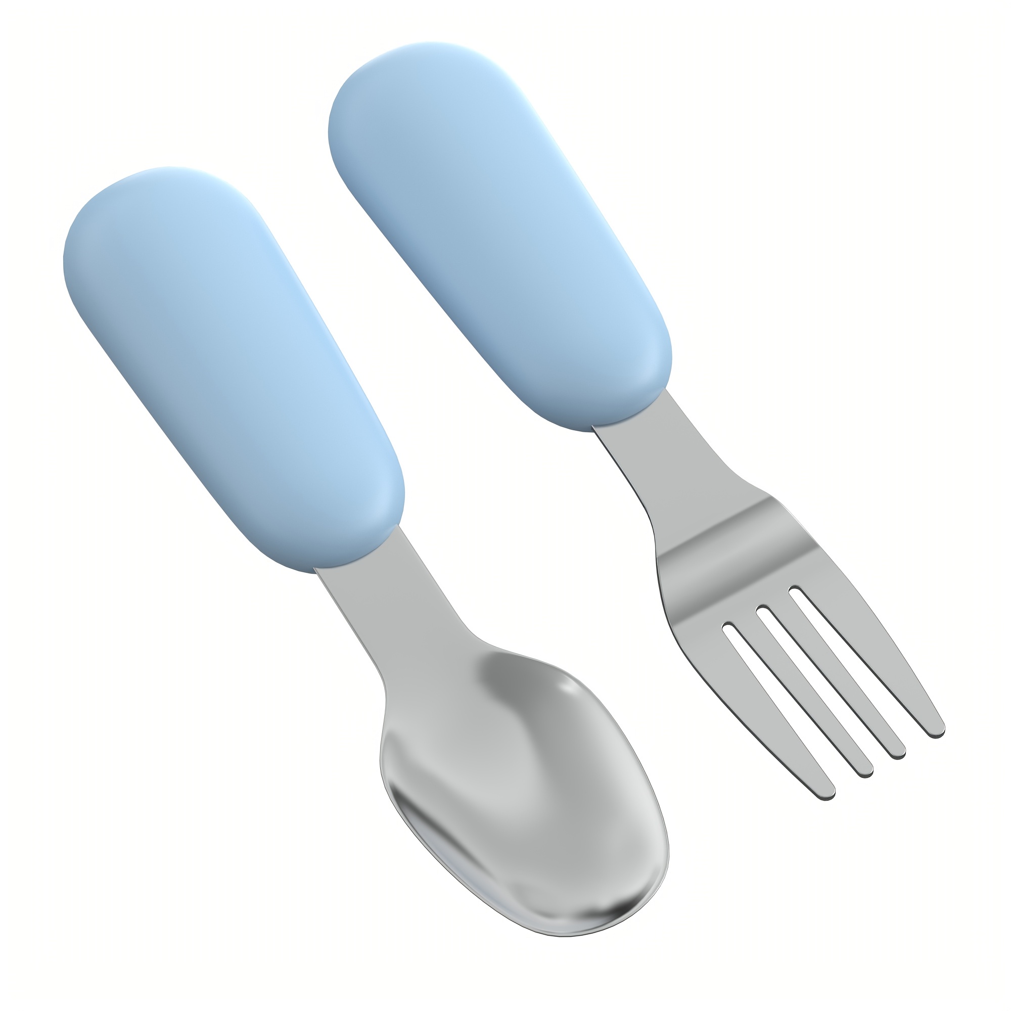 Set of 2 Stainless Steel Baby Forks and Spoons with Silicone Handles for Easy Gripping, Dishwasher Safe