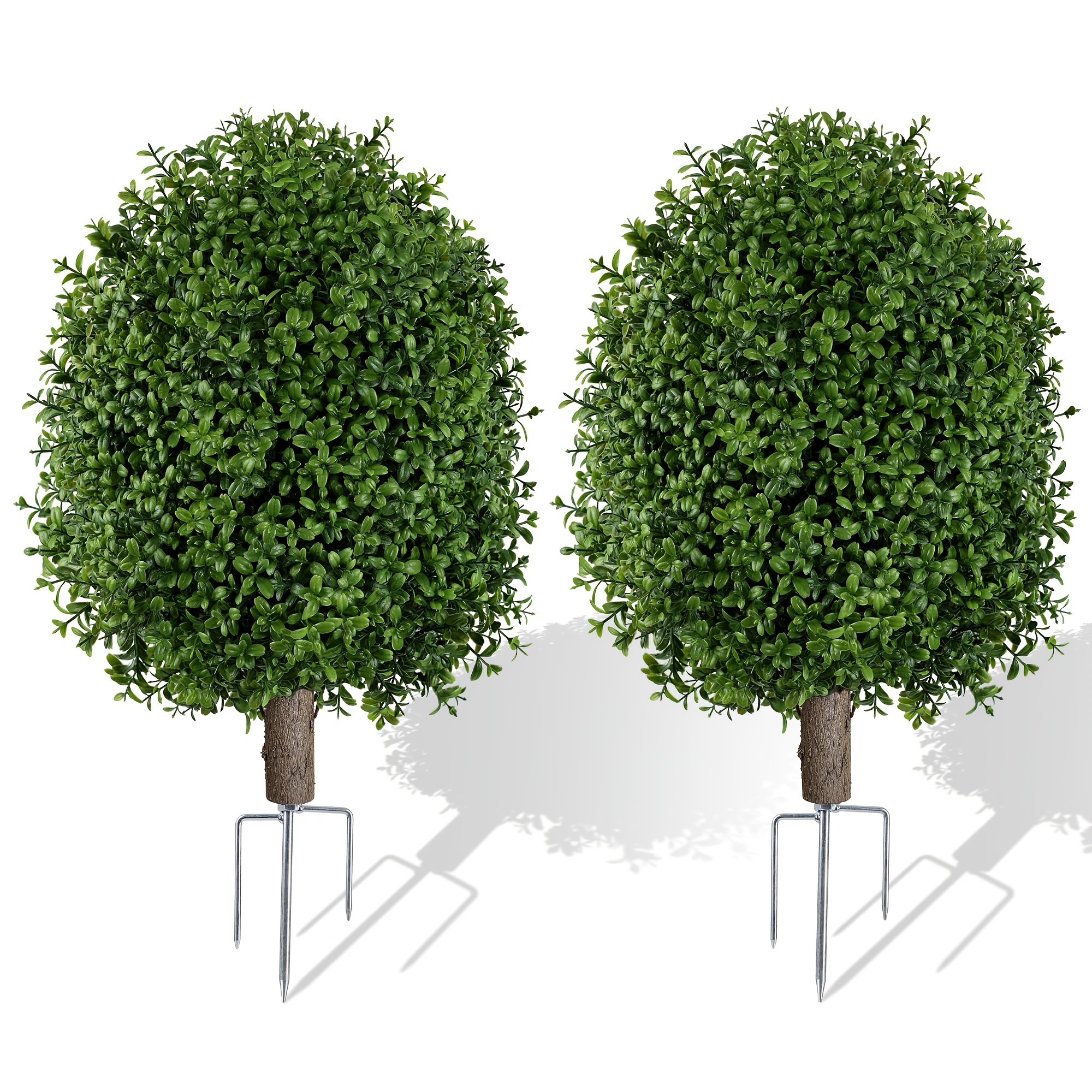 TEMU 2 Pack Artificial Boxwood Topiary Ball Bush Suitable For Outdoor/indoor, 28" Fake Evergreen Trees With Ground Spike Base, Low-maintenance Faux