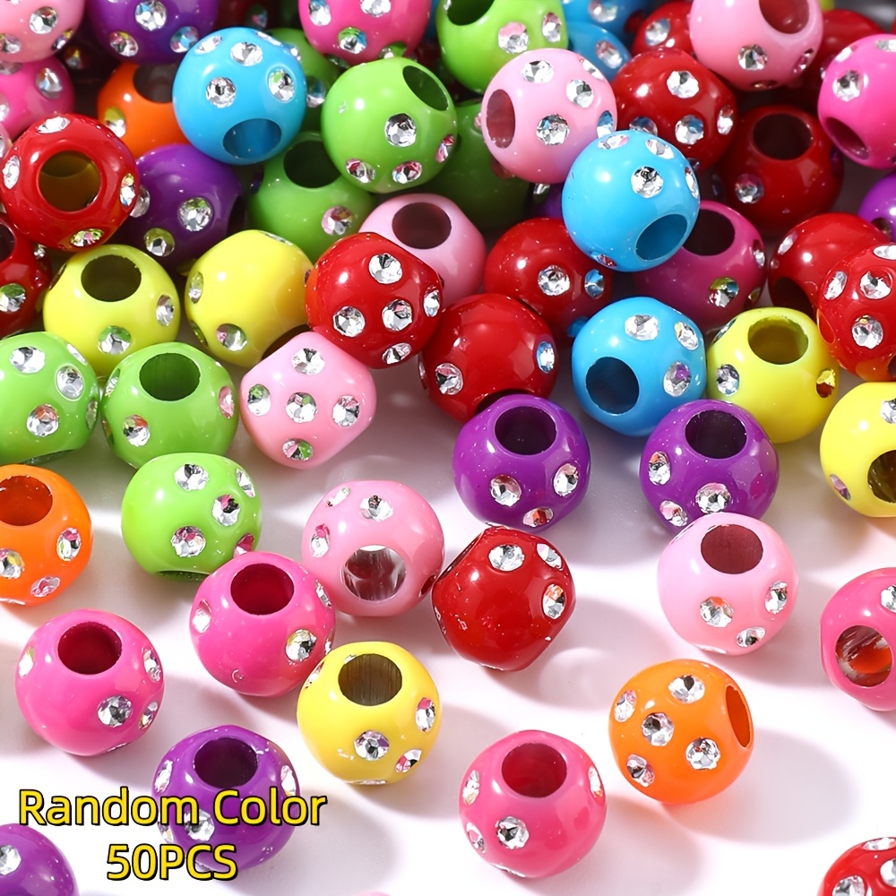 50pcs 7 X 8.4mm Random Multicolor Acrylic Round Beads Sparkling Dot Beads For Jewelry Making Bracelet Additions