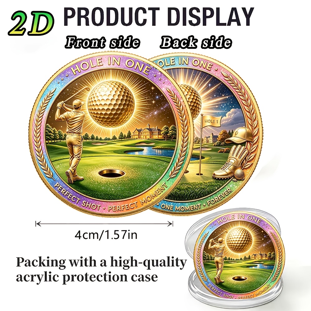TEMU 1pc, 2d, Golf Theme Commemorative Coin, Designed For Golf Enthusiasts, The Rare And Accomplished Honor Of , Retro Craft Alloy Material, Portable