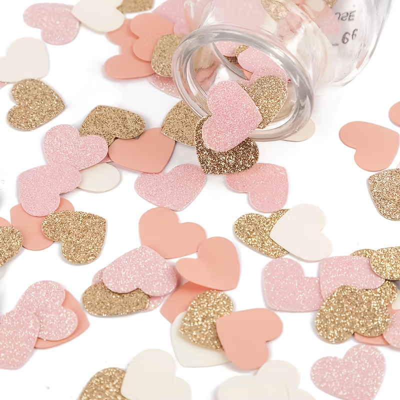 Image of 60pcs Of Peach Pink Heart-shaped Table Decorations, Colorful Confetti For Weddings, Bridal Showers, Bachelorette Parties, Engagements, And Princess Birthday Party Gifts, For Christmas, Halloween