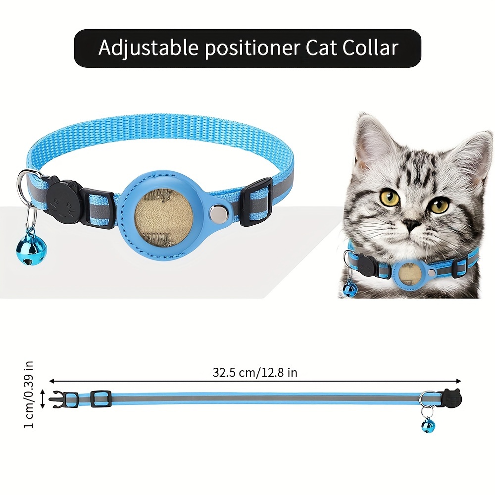 Airtag Collar para gato, collar de gato con campana y hebilla  de seguridad en 3/8 pulgadas de ancho, collar reflectante con soporte  impermeable para Airtag compatible con Apple Airtag para gato, 
