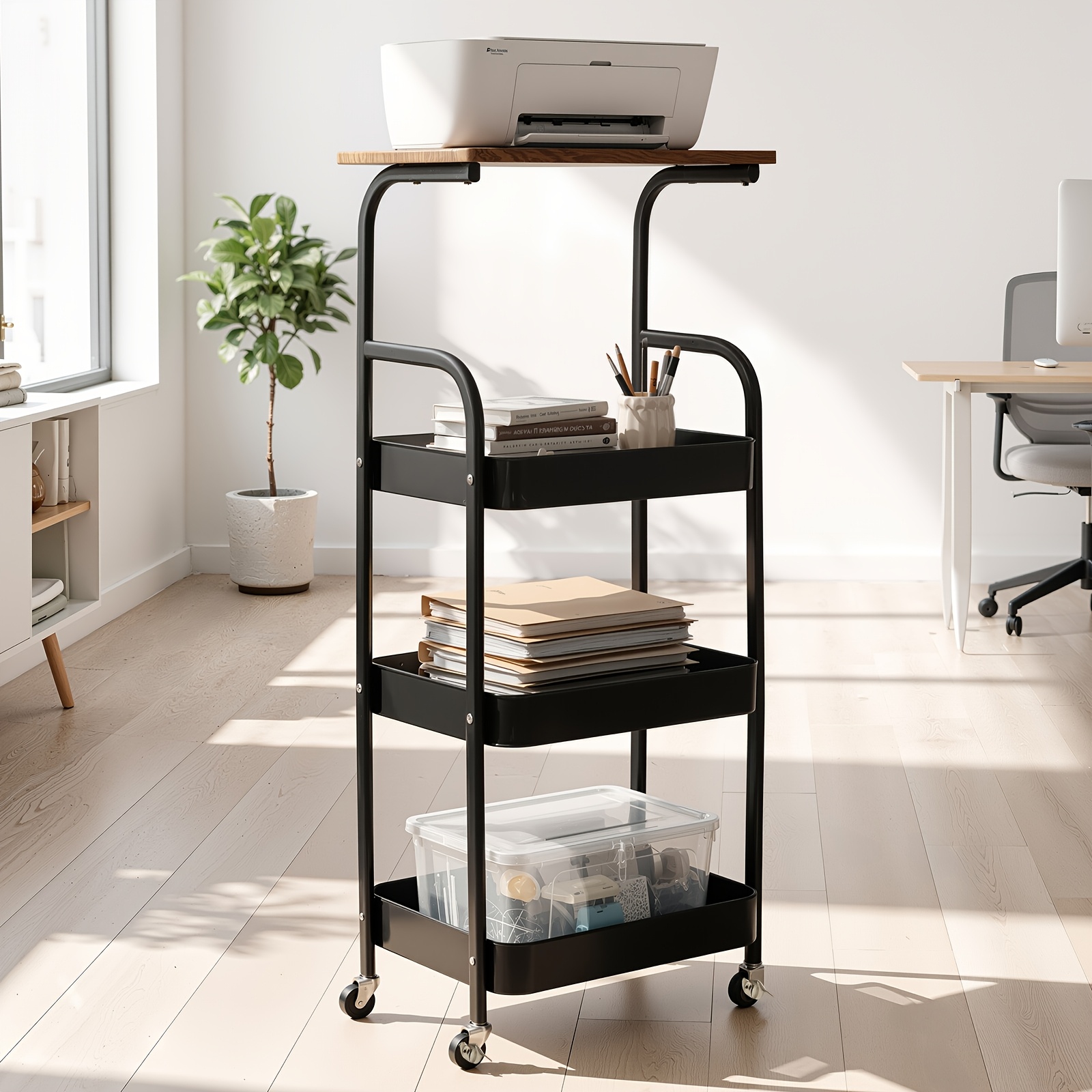 TEMU Multi-level Layer Rolling Cart - Multifunctional Metal Rack, Stand, Ideal For Desk Additions & As A Practical Desk Organizer. Durable , Portable