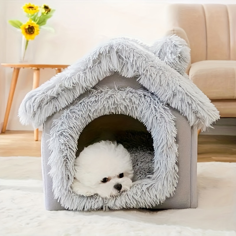 

Comfortable Cat Bed, Plush Pet Bed, Removable Non-slip Bottom Cat House, Four-season Use, Semi-enclosed Pet Sleeping Bed, Cat Villa