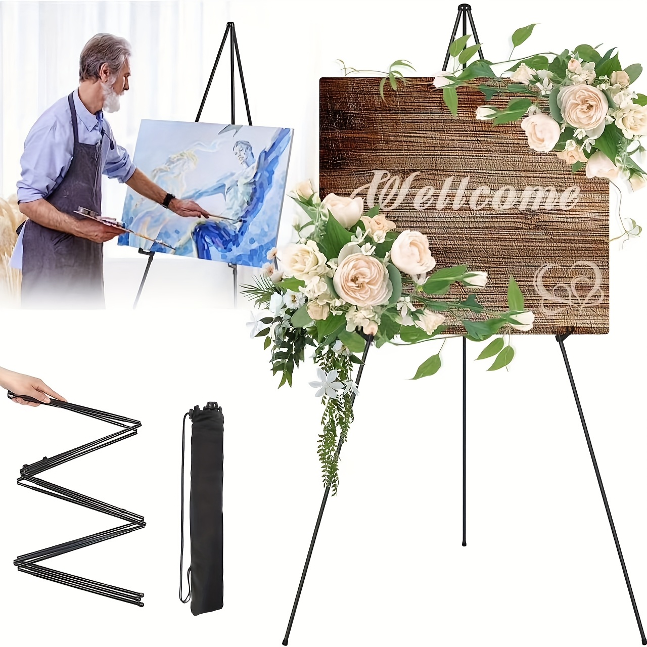 TEMU Display Easel Stand Portable Artist Easel Painting Easel Stand For Wedding Sign & Poster 66" Art Easel Stand Art Easel Painting Kit Tall