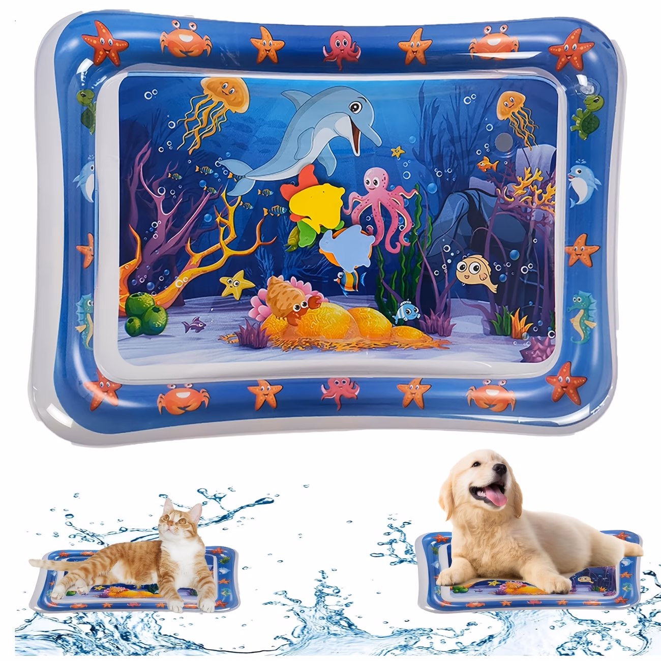 cat water mat with fish thickened sensory water play mat toy scratch resistant pvc water play mat summer cooling interactive for cats and kittens indoor pet water bed play mat without battery Product details 0